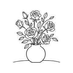 Vector vase with flowers. Floral line art. Floral arrangement in a vase. Minimalist style.
