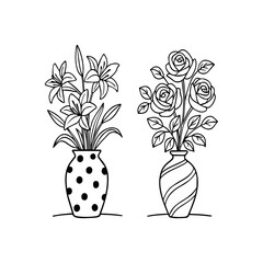 Vector vase with flowers. Floral line art. Floral arrangement in a vase. Minimalist style.