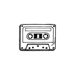 Drawn audio cassette. Vector sketch of cassette