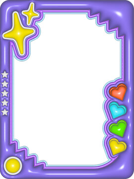 Neon purple scalloped frame with big star side hearts and sun badge