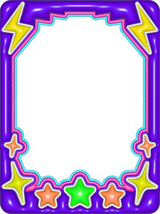 Neon purple star and lightning kawaii photo frame