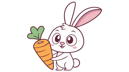 Obraz premium Rabbit Holding Carrot, Cute Cartoon Vector Clip Art for Kids, Easter, and Animal-Themed Illustrations SVG
