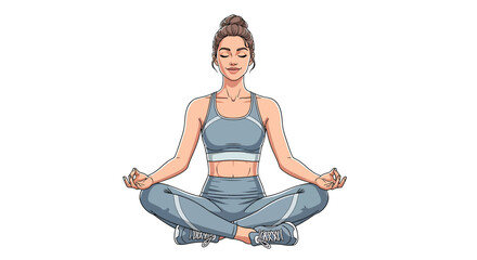 Illustration of a Calm Woman Practicing Yoga in the Lotus Position