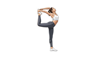 Woman Practicing Yoga A Graceful Dancer's Pose in Activewear on a White Background