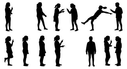 Silhouette of Various People Using Mobile Smart Phone Communication Gadgets