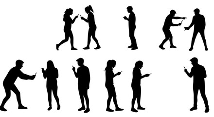 Minimalist Silhouette People Using Mobile Phone Communication Technology Illustration