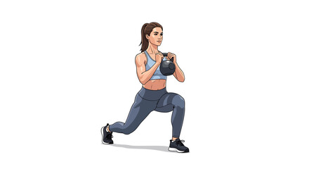 Woman Doing Kettlebell Lunge Exercise for Fitness and Strength Training