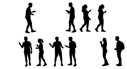 Fototapeta premium Minimalist Silhouette of Diverse People Using Mobile Phones Full Body Poses