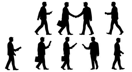 Minimalist Silhouette Businessman in Various Poses and Actions Illustration
