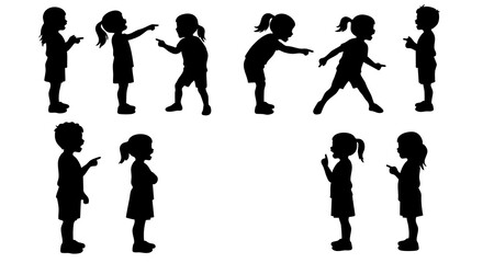 Silhouette Group of Children Pointing Fingers at Each Other Illustration