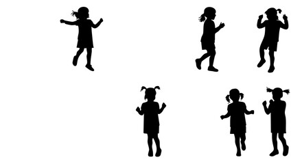 Silhouette Playful Little Girl Activity Set Illustration with Various Poses