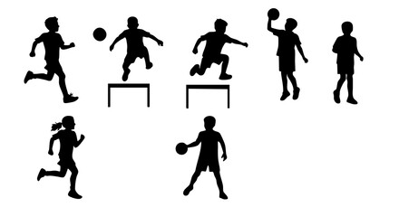 Silhouette Illustration of Kids Playing Different Sports Activities in Black and White