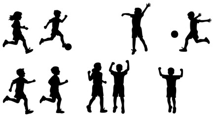 Silhouette Illustration of Children Playing in Various Poses and Activities Icon Set