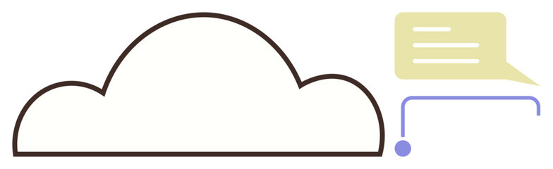 Cloud outline connected to a message bubble via simple lines. Ideal for technology, communication, data sharing, updates, cloud computing, networking, tech concepts. Simple flat metaphor