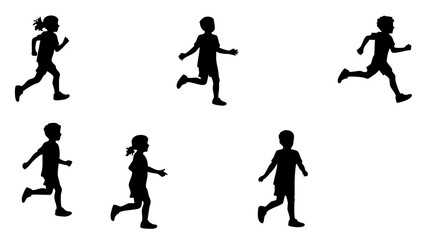 Silhouette Energetic Kids Running and Playing in Different Poses Illustration