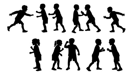 Silhouette Dynamic Children Playing and Interacting in Various Poses Illustration