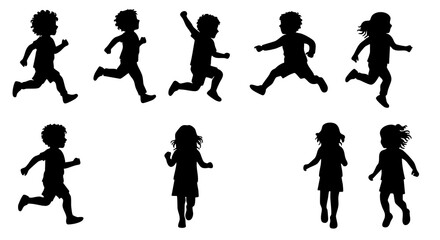 Minimalist Silhouette Child Running and Jumping Illustration Various Positions Collection