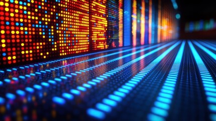 Pixelated wall of light with blue bars fading to horizon