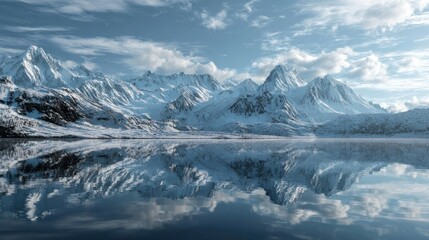 Obraz premium Snowy mountain range reflection