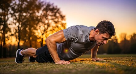 Man doing push ups outdoors