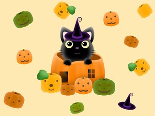 クロネコとカボチャの背景　G-2