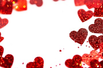 Sparkling Red Glitter Hearts Frame Perfect for Valentine s Day or Romantic Designs White Background Festive and Romantic