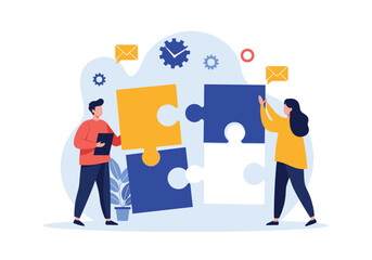 Teamwork and collaboration assemble a complex puzzle of success.