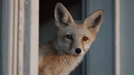 Obraz premium A curious fox peeks through the door frame, embodying sly nostalgia and the mystical spirit of Slytherin Day