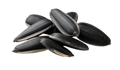 Dark sunflower seeds clustered together