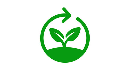 Green circular recycling symbol with a plant growing inside, representing sustainability.