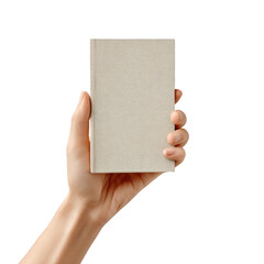 Hand holding a blank beige book