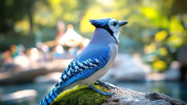 Blue jay perched on rock