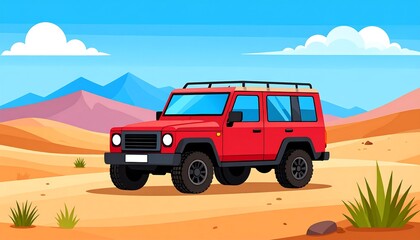 Red SUV in desert landscape