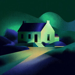 House - A single-story building with a pitched roof and doorway