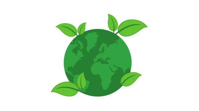 Green globe with leaves representing environmental protection and sustainability.