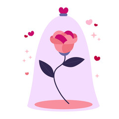 two hearts with a pink rose