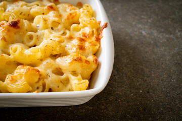 American mac and cheese, macaroni pasta in cheesy sauce