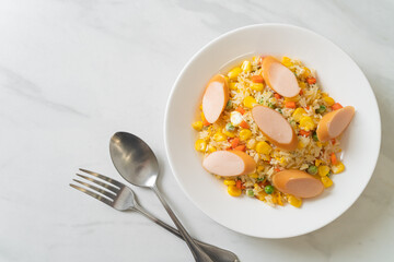 fried rice with sausage and mixed vegetable