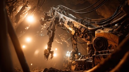 Industrial mining robots in underground tunnel