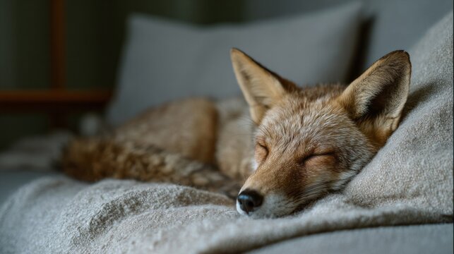 Whimsical coyote slumbers on cozy couch, embodying the peaceful essence of National Wilderness Month and World Nap Day