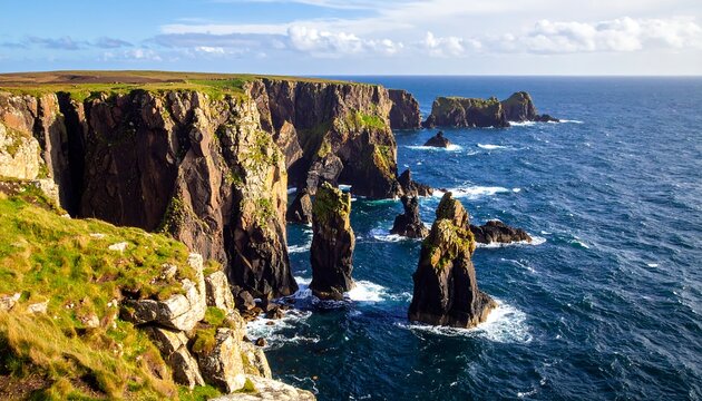 Dramatic coastal cliffs meet a vast, blue ocean