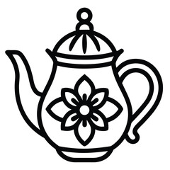 Decorative Teapot Vector Icon – Floral Tea Pot Illustration