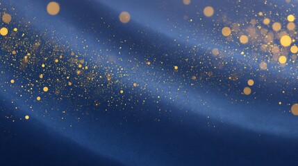 Abstract background displaying a rippled deep blue surface with golden glitter and bokeh elements