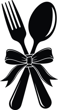 black cutlery set tied ribbon clip art preview