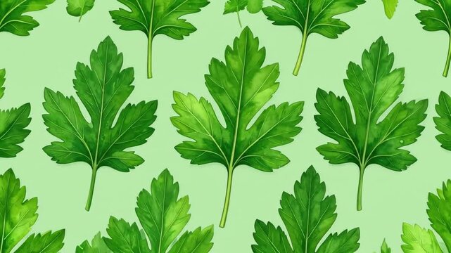 Vibrant green parsley leaves on a light mint background
