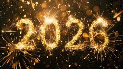 Sparkling Fireworks and Glittery Numbers Welcoming New Year 2026