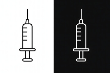 Syringe Medical Icon Set Vaccine Injection Needle Outline on Contrasting Backgrounds
