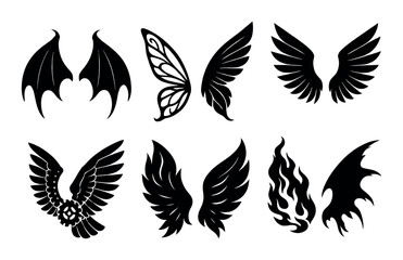 Obraz premium Collection of black wing silhouettes including fantasy and animal designs