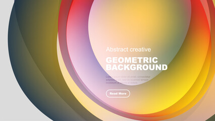 Abstract colorful overlapping shapes create dynamic geometric background. Text invites further exploration. Simple, modern design.