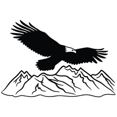 Bald eagle flying above the mountain range, a symbol of american freedom and strength